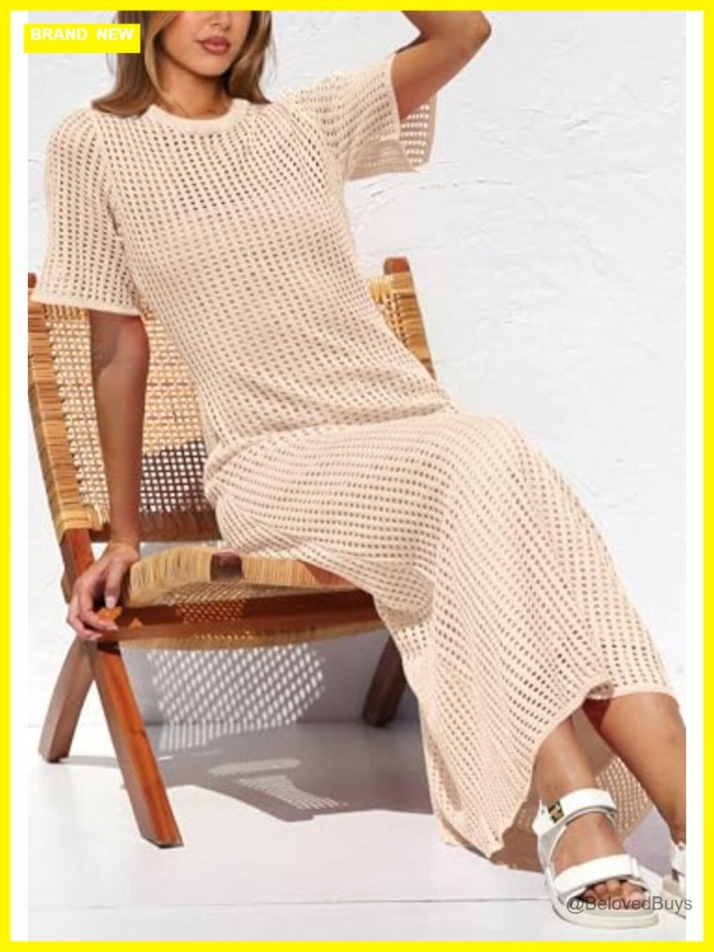 Women's Eyelet Crochet Maxi 2 Piece Dress Set Casual Vacation Beach - Picture 3 of 6